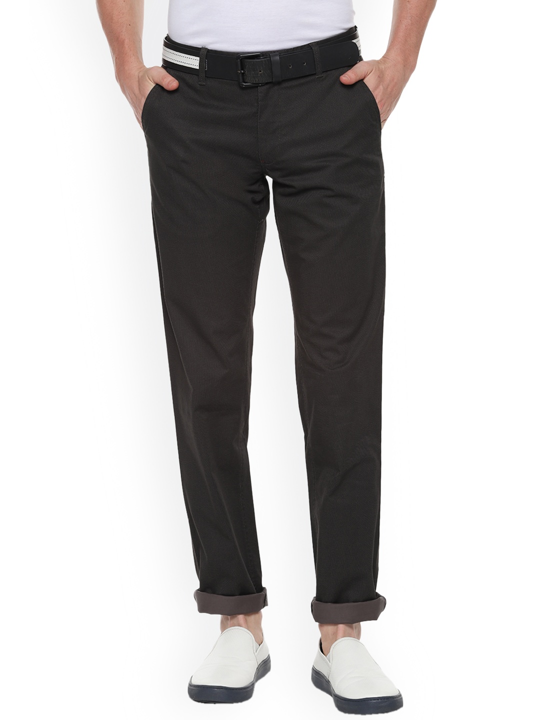 Louis Philippe Men Black Slim Fit Solid Regular Trousers