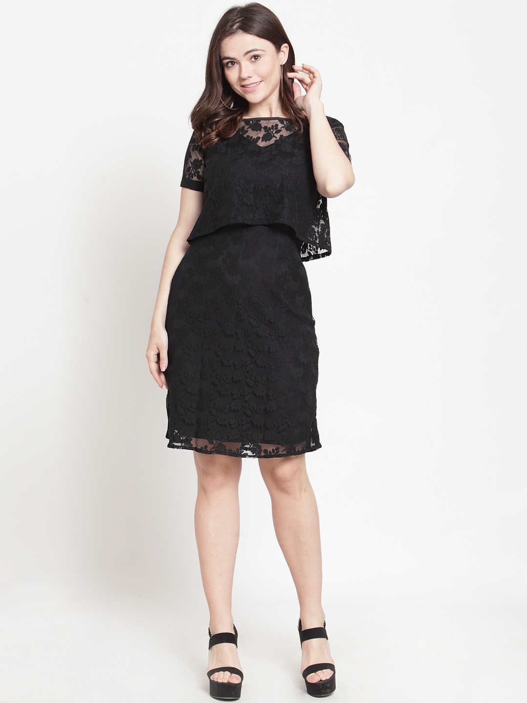 Just Wow Women Black Self Design Sheath Dress