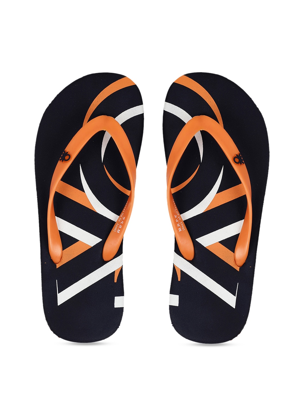 United Colors of Benetton Men Navy Blue & Orange Printed Thong Flip-Flops