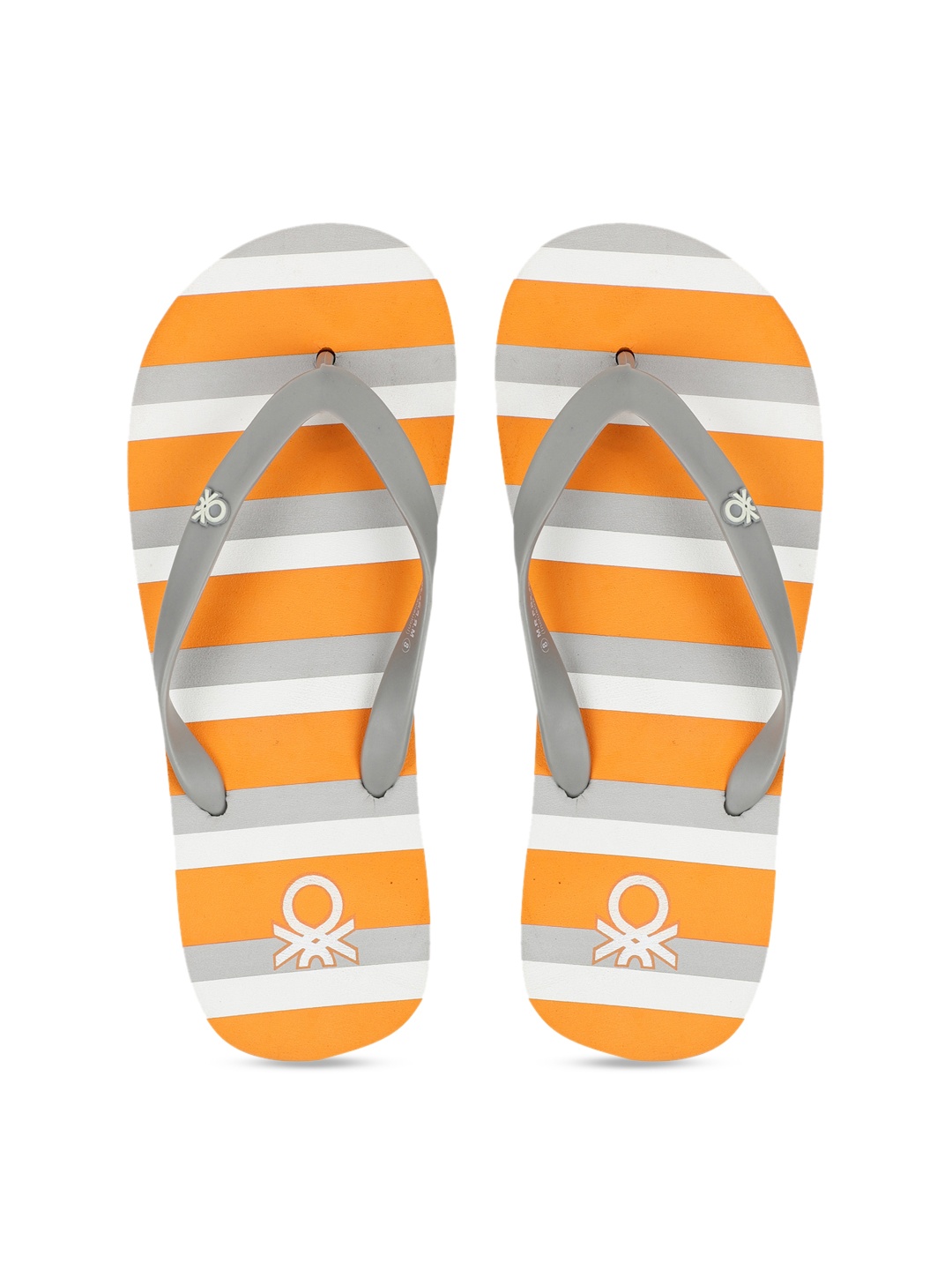 United Colors of Benetton Men Orange & Grey Striped Thong Flip-Flops