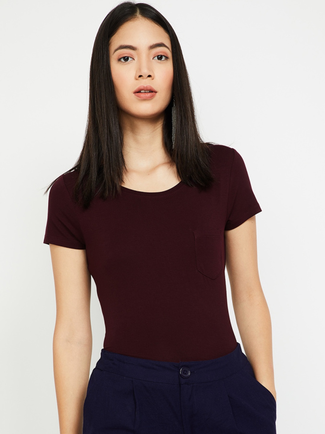 Fame Forever by Lifestyle Women Burgundy Solid Top
