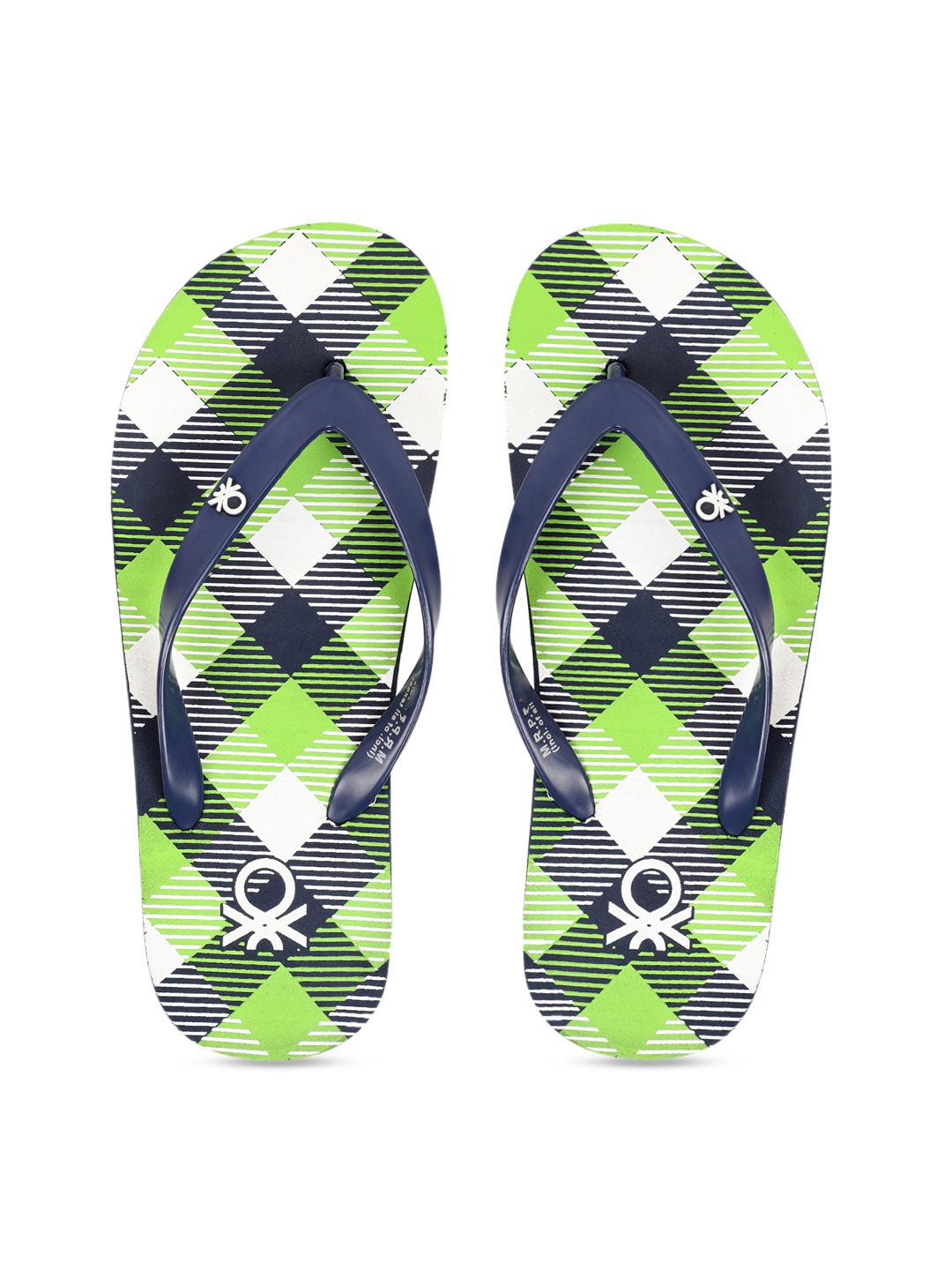 United Colors of Benetton Men Lime Green & Blue Printed Thong Flip-Flops