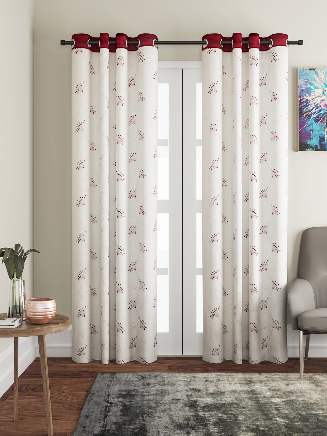 Cortina White Set of 2 Floral Print Door Curtains