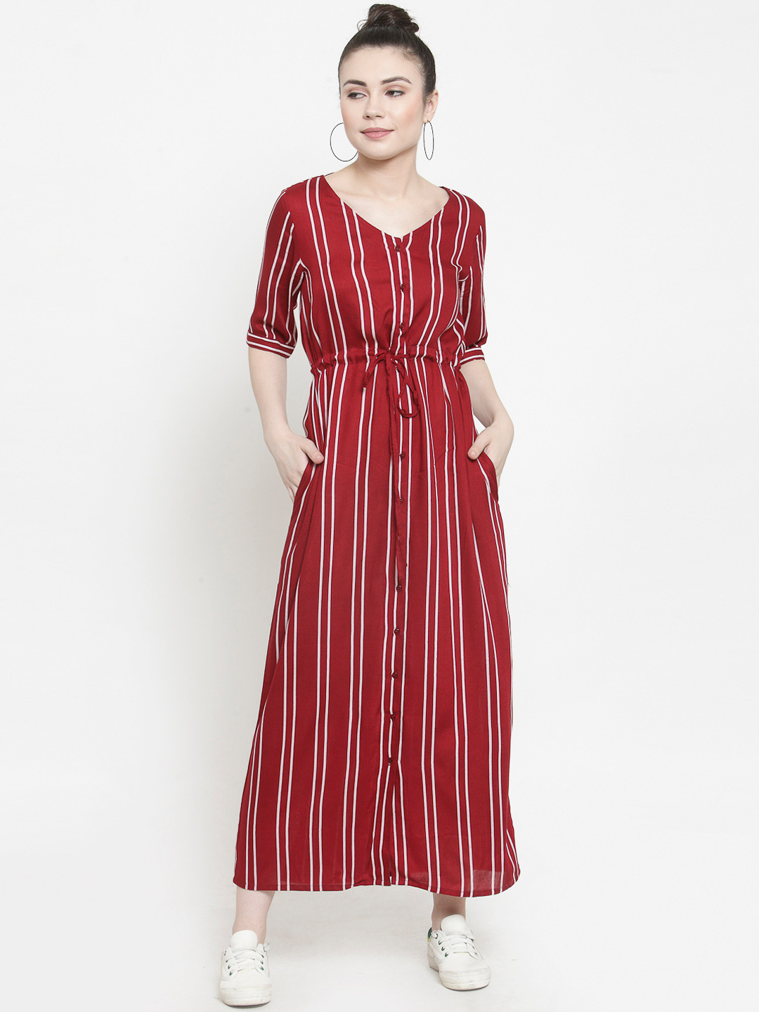 Color Cocktail Women Maroon & White Maxi Dress 
Color Cocktail Women Maroon & White Maxi Dress