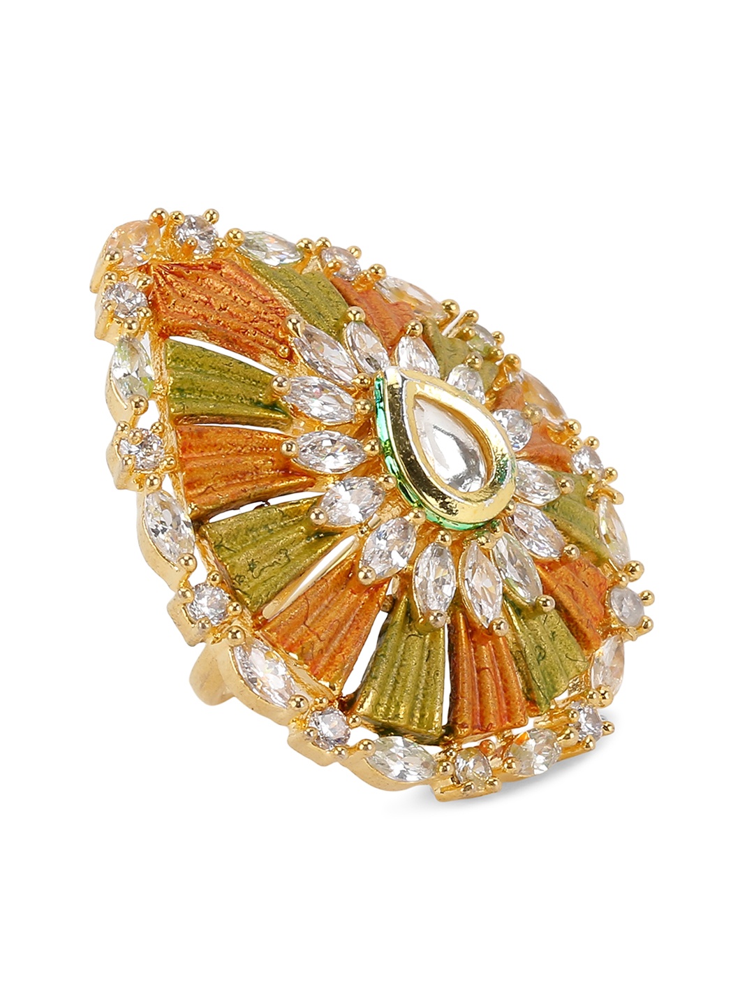 ANIKAS CREATION Women Gold-Plated & Green American Diamond Studded With Kundan Finger Ring
ANIKAS CREATION Women Gold-Plated & Green American Diamond Studded With Kundan Finger Ring