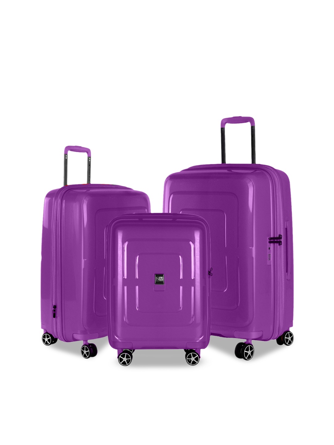 Nasher Miles Set of 3 Purple Solid Amsterdam Hard-Sided Trolley Suitcases