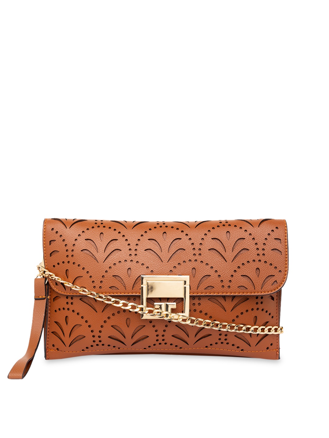 Satchel Bags Tan Solid Cut-Work Clutch