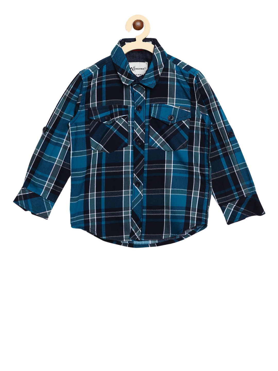 Aj DEZInES Boys Blue & Black Regular Fit Checked Casual Shirt