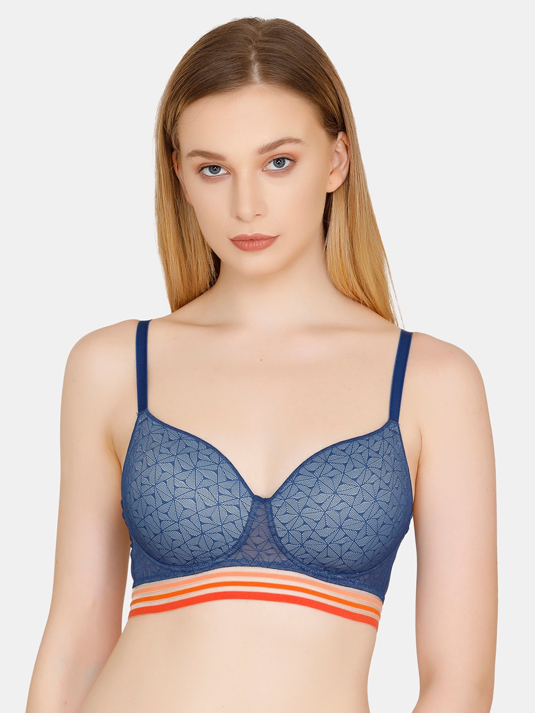 Zivame Blue Printed Non-Wired Lightly Padded T-shirt Bra ZI1818FASHABLUE