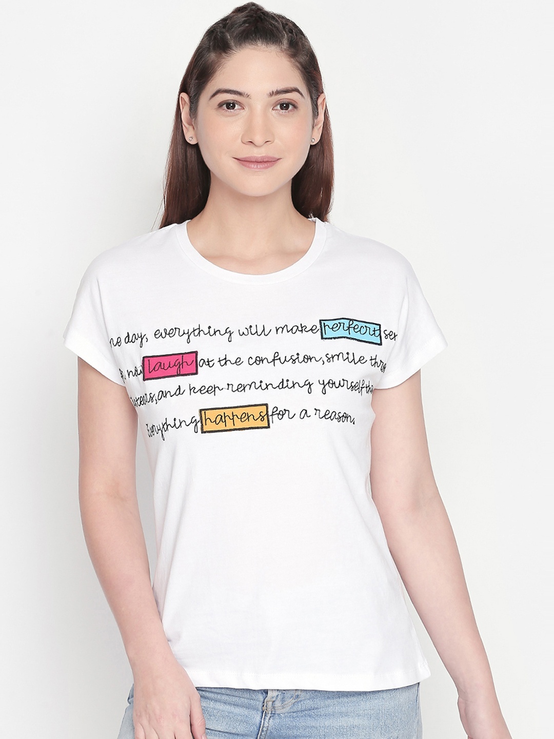 Honey by Pantaloons Women White Printed Pure Cotton Top