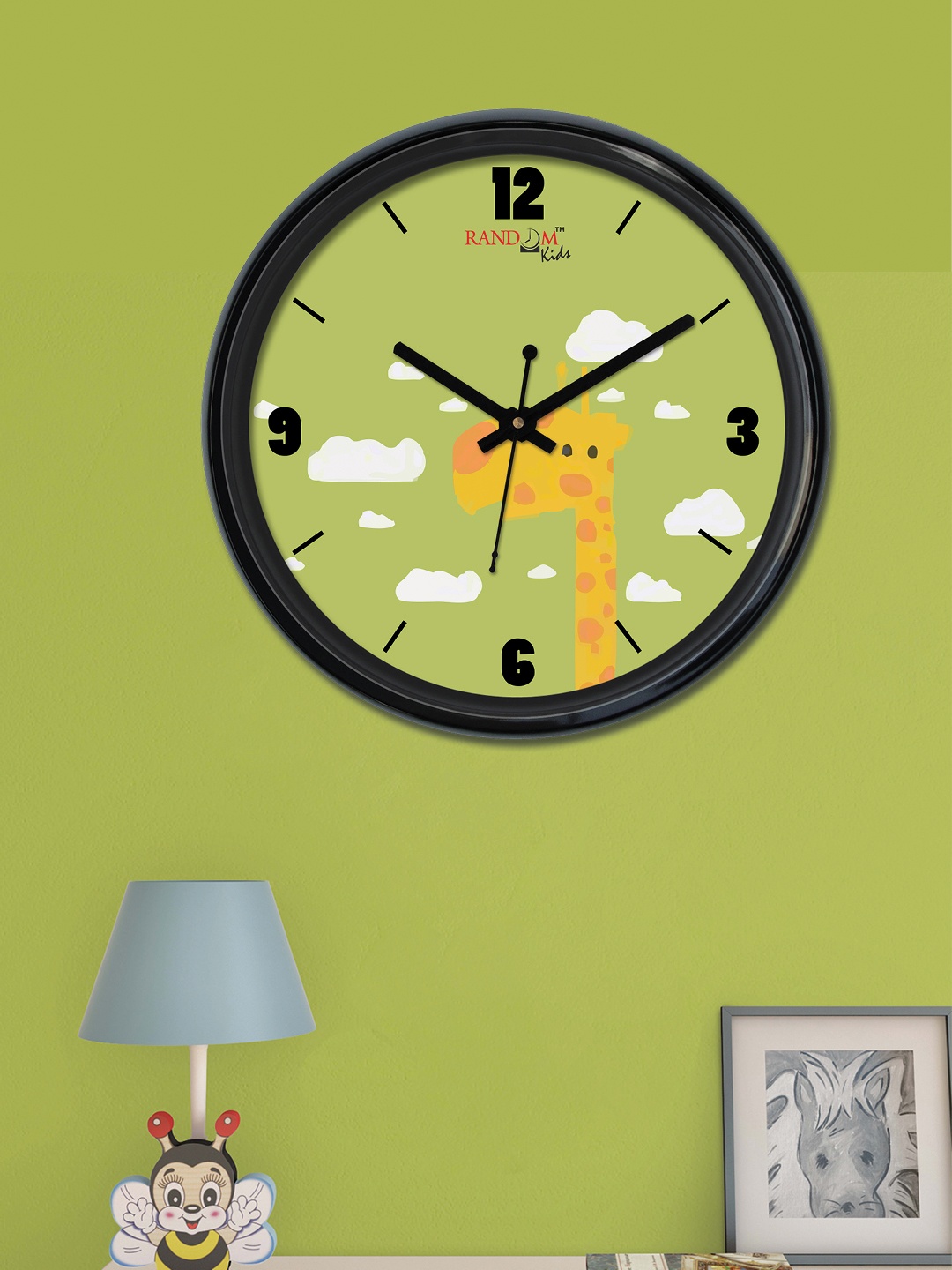 RANDOM Lime Green Round Printed Analogue Wall Clock