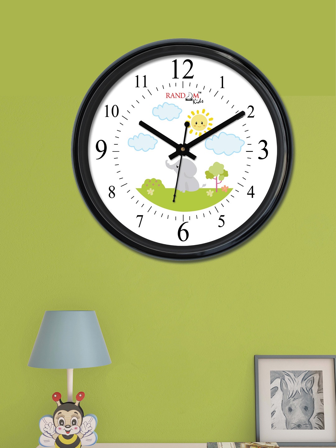 RANDOM White & Green Round Printed 30 cm Analogue Wall Clock