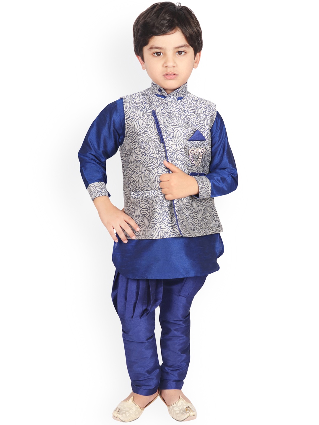 SG YUVRAJ Boys Navy Blue Self Design Kurta with Pyjamas