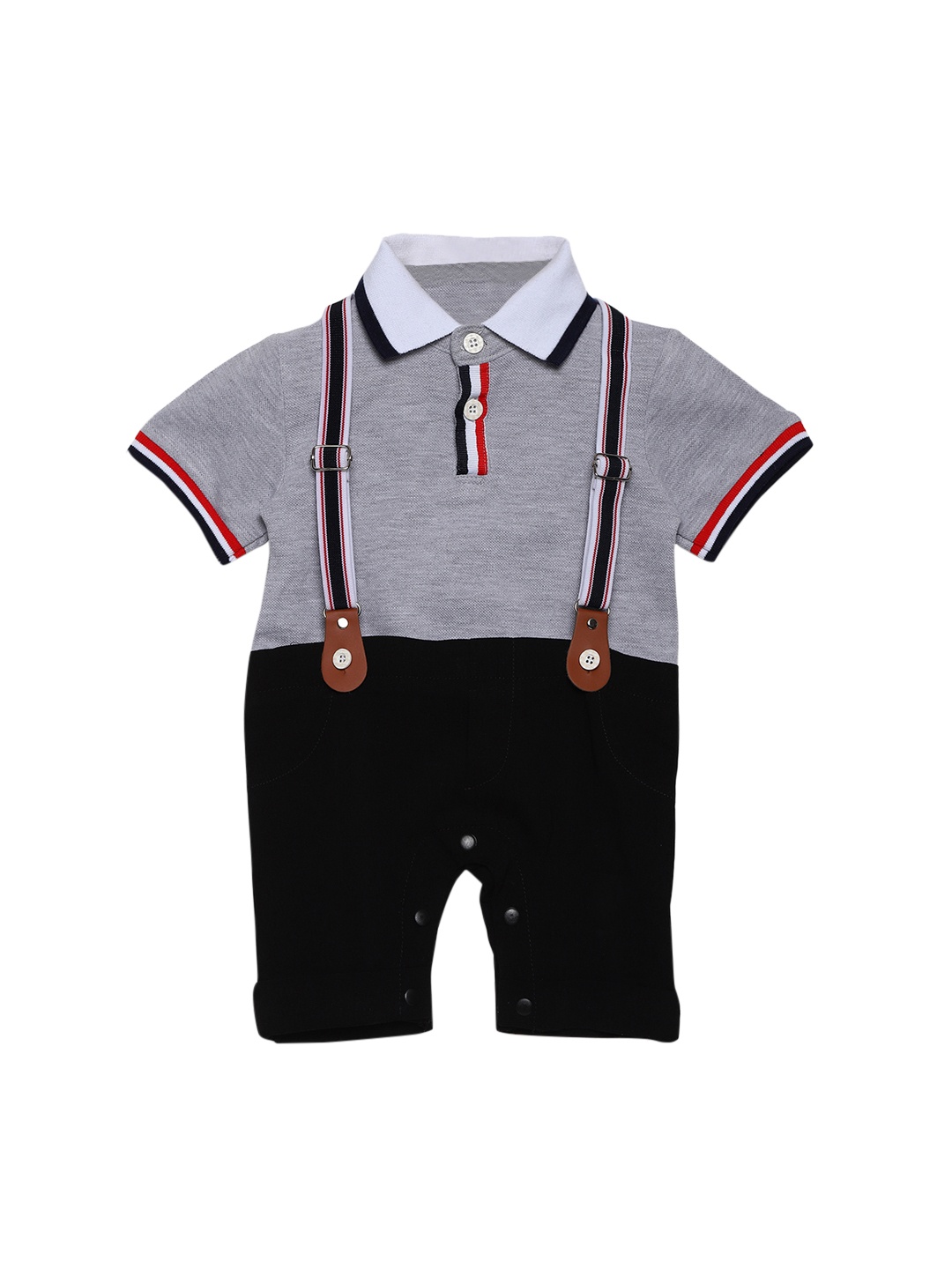 Aj DEZInES Boys Grey & Black Colorblocked Romper