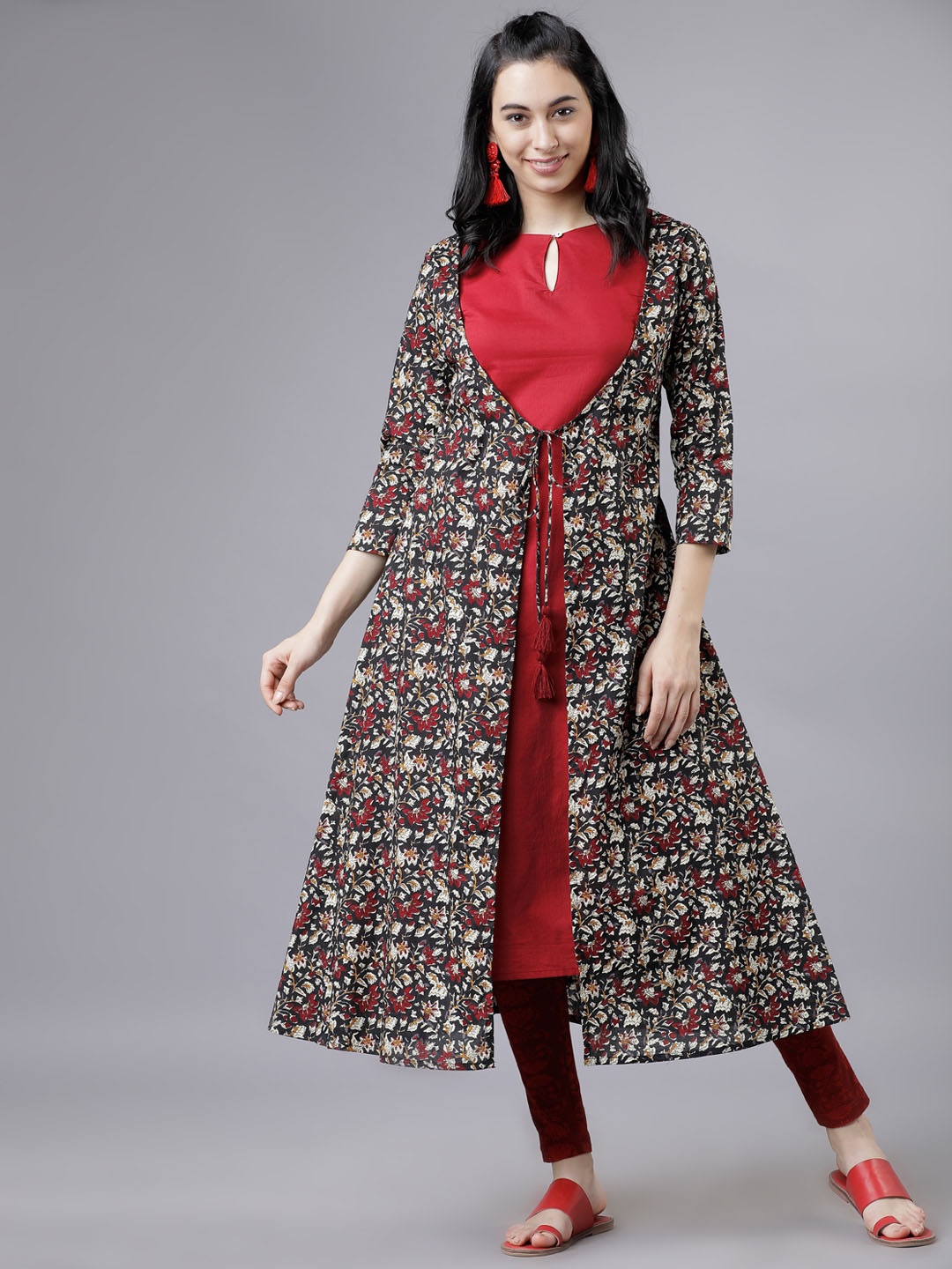 Vishudh Women Black & Red Printed A-Line Kurta