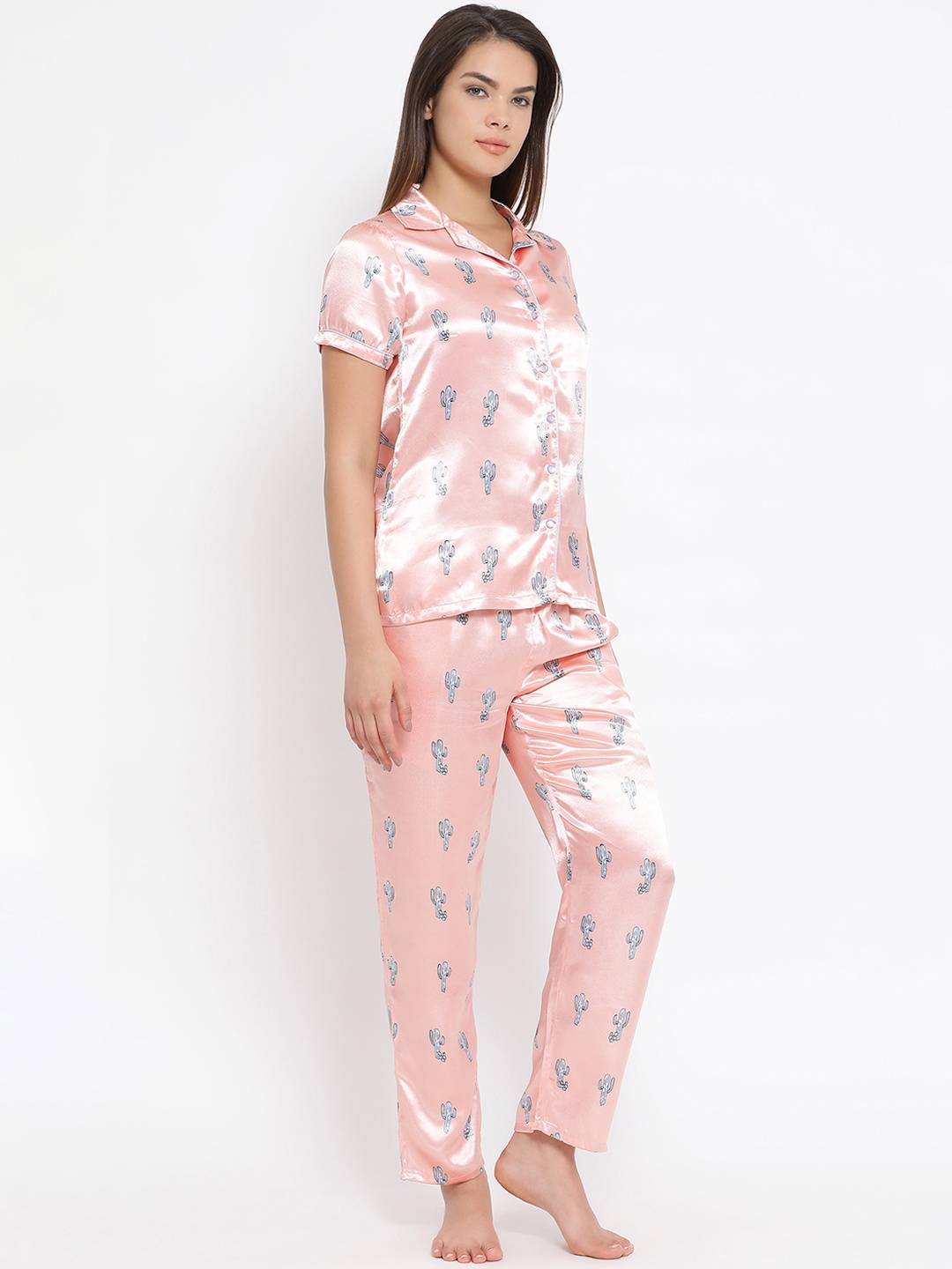 Clovia Women Peach-Coloured Printed Night suit