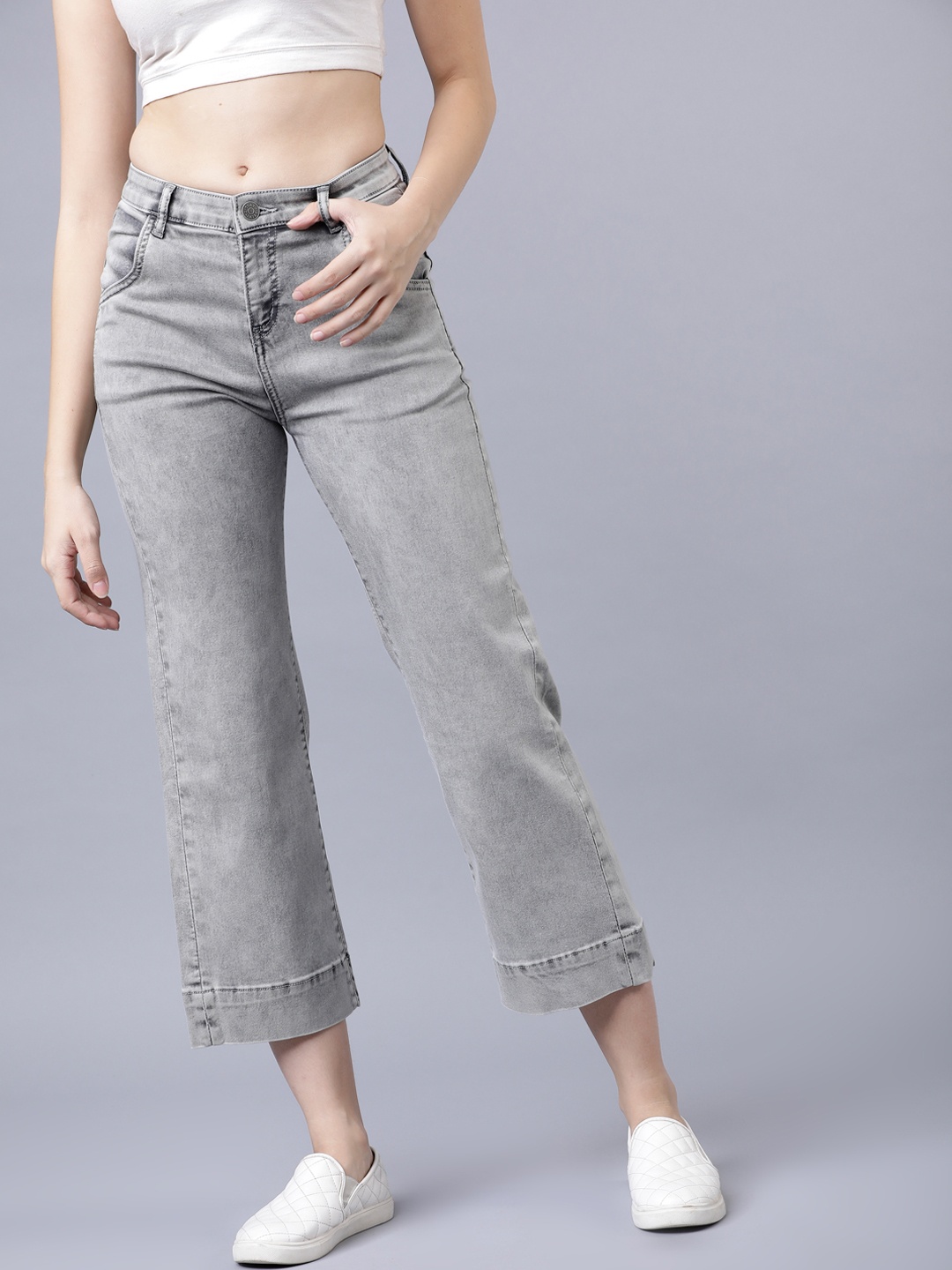 Tokyo Talkies Women Grey Bootcut Mid-Rise Clean Look Jeans