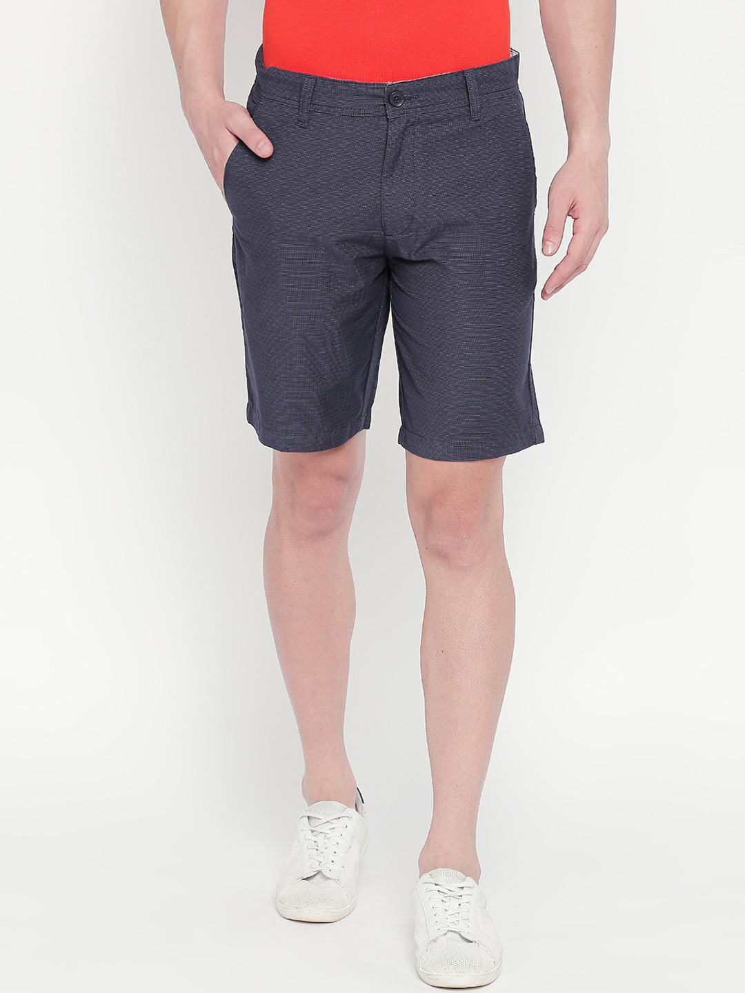 BYFORD by Pantaloons Men Navy Blue Solid Slim Fit Regular Shorts 
BYFORD by Pantaloons Men Navy Blue Solid Slim Fit Regular Shorts