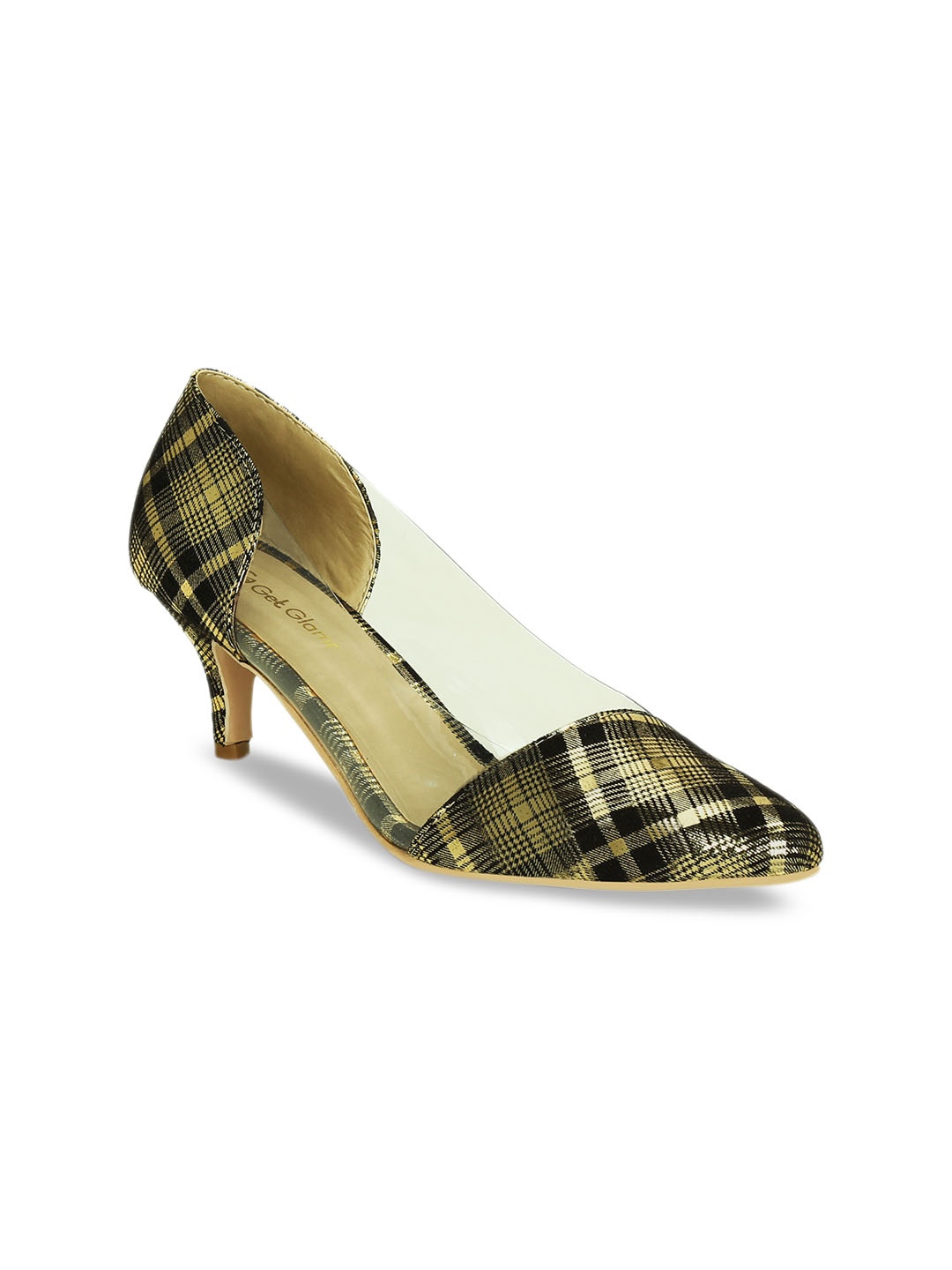 Get Glamr Women Black & Green Checked Pumps