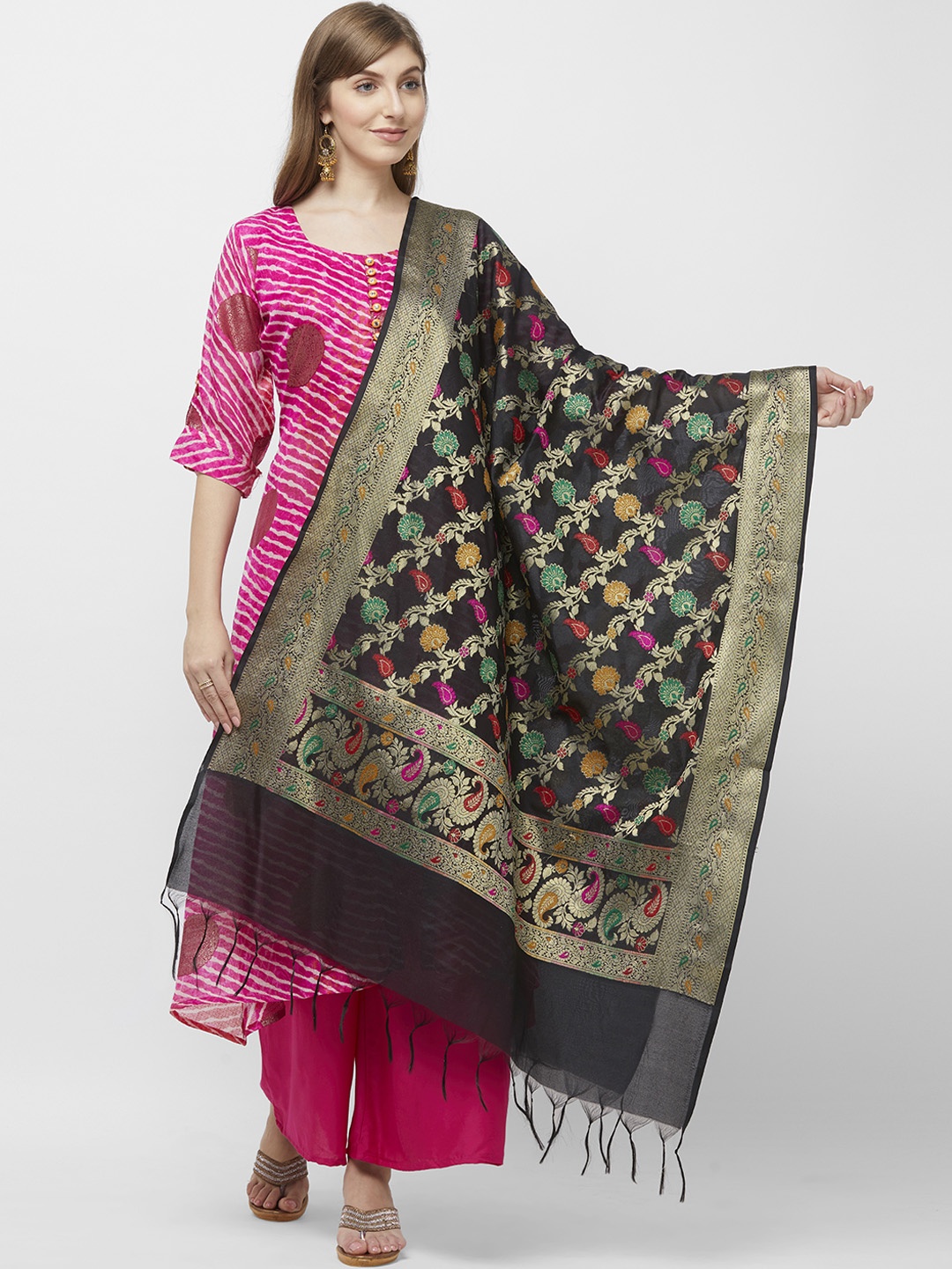 Dupatta Bazaar Black Woven Design Dupatta