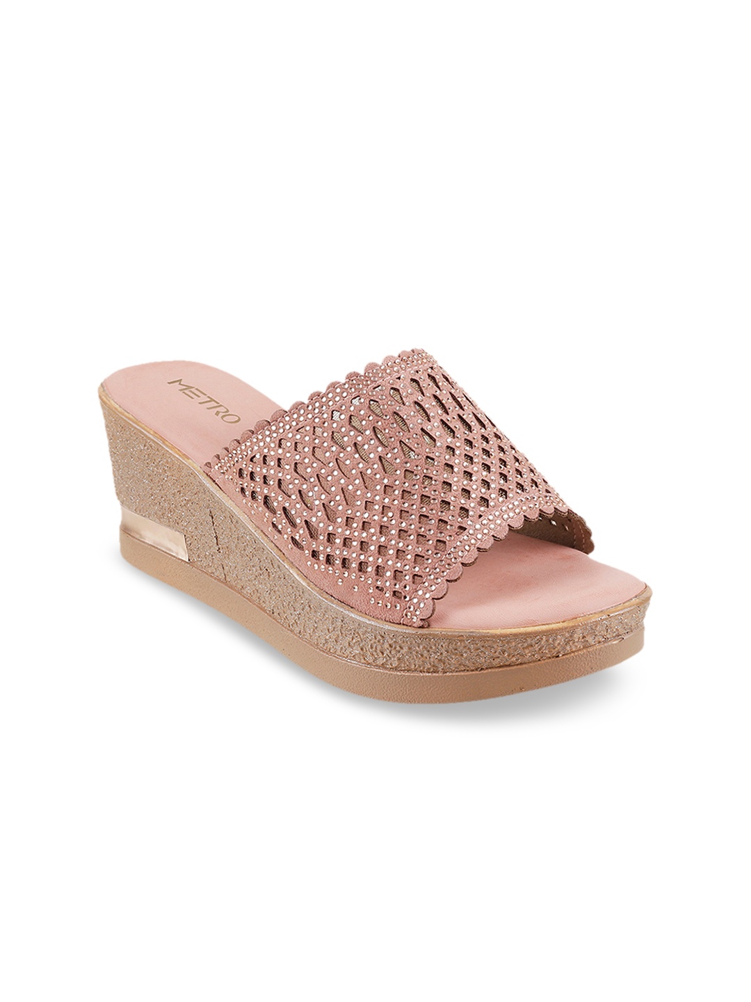 Metro Women Peach-Coloured Embellished Heels