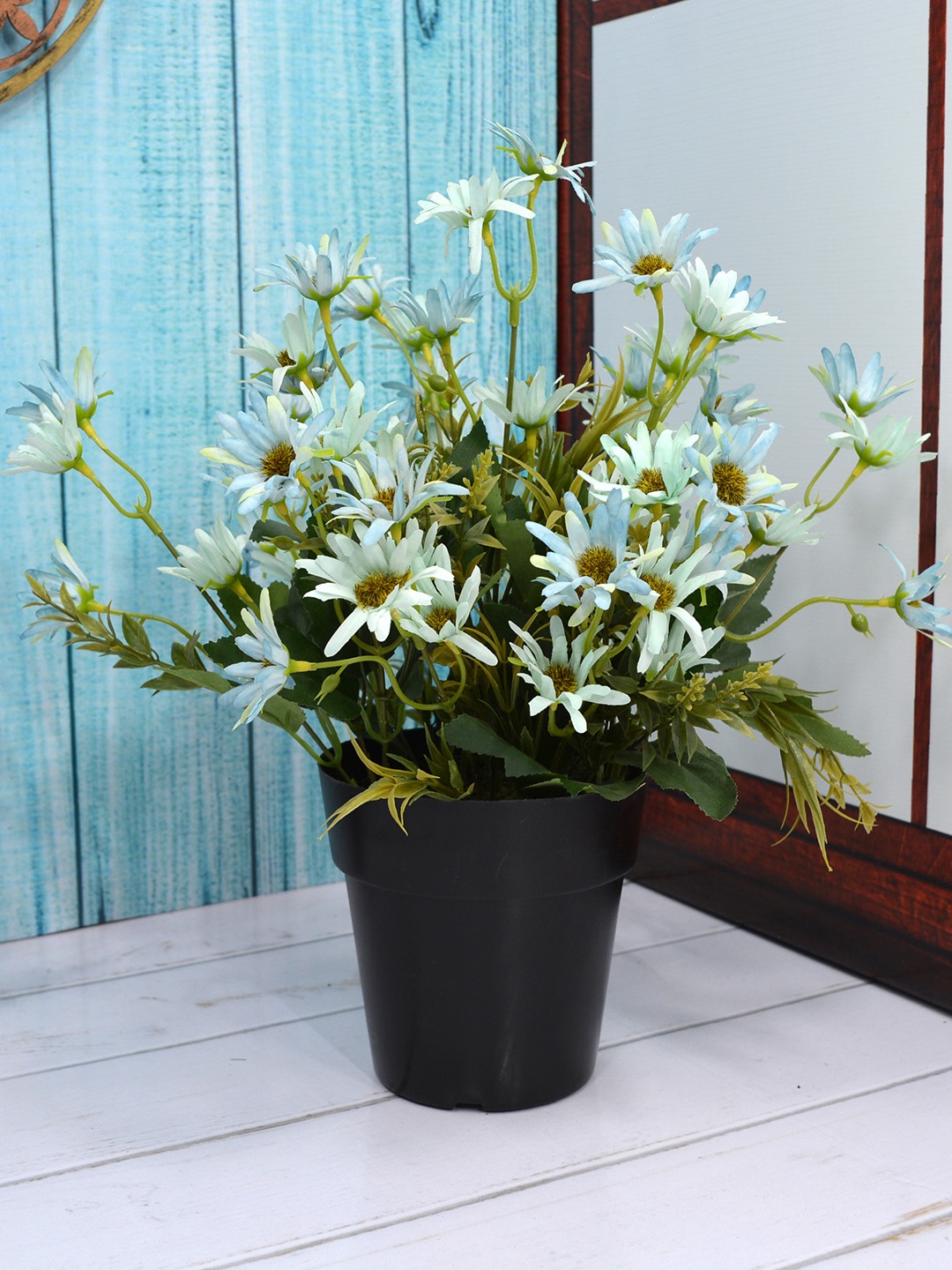 Fancy mart White & Green Artificial Icelandic Chrissanthemum Plant with Cone Pot