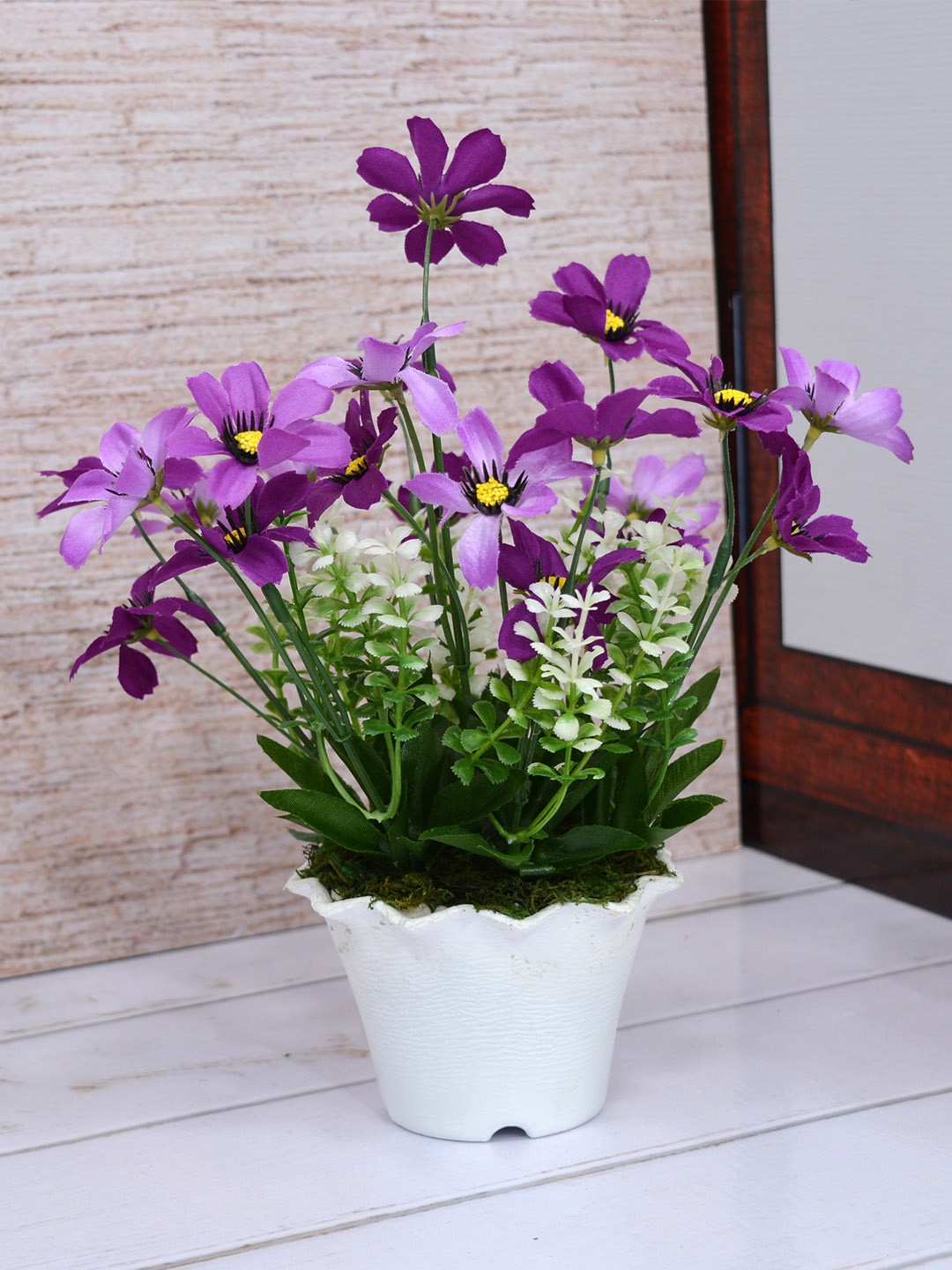Fancy mart Purple & Green Artificial Daisy Plant with Kingri Pot