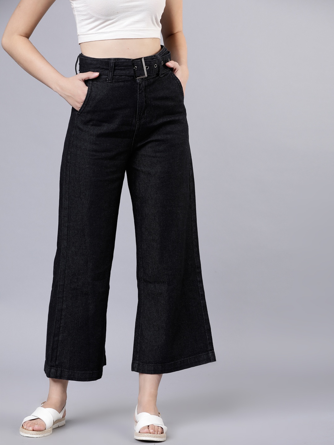 Tokyo Talkies Women Black Flared High-Rise Clean Look Jeans