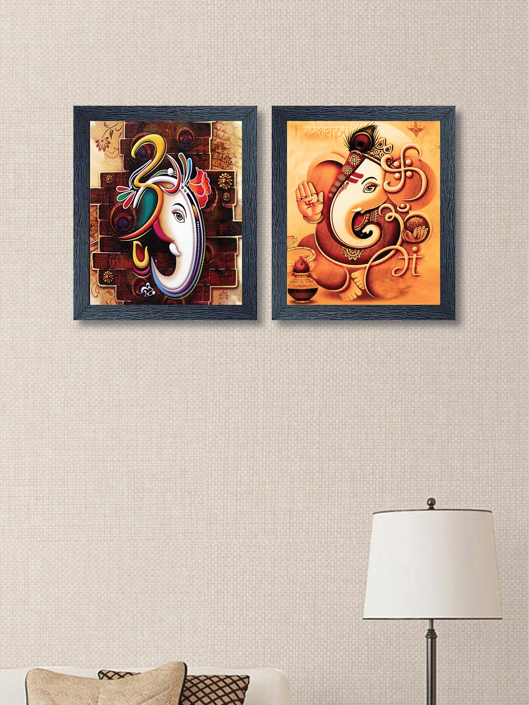 nest Art Multicoloured Set of 2 Synthetic Wood Hand-Painted Ganpati Bappa Wall Art, Multi