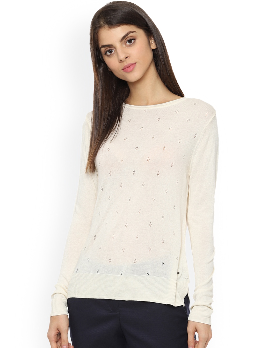 Van Heusen Woman Cream-Coloured Self Design Top