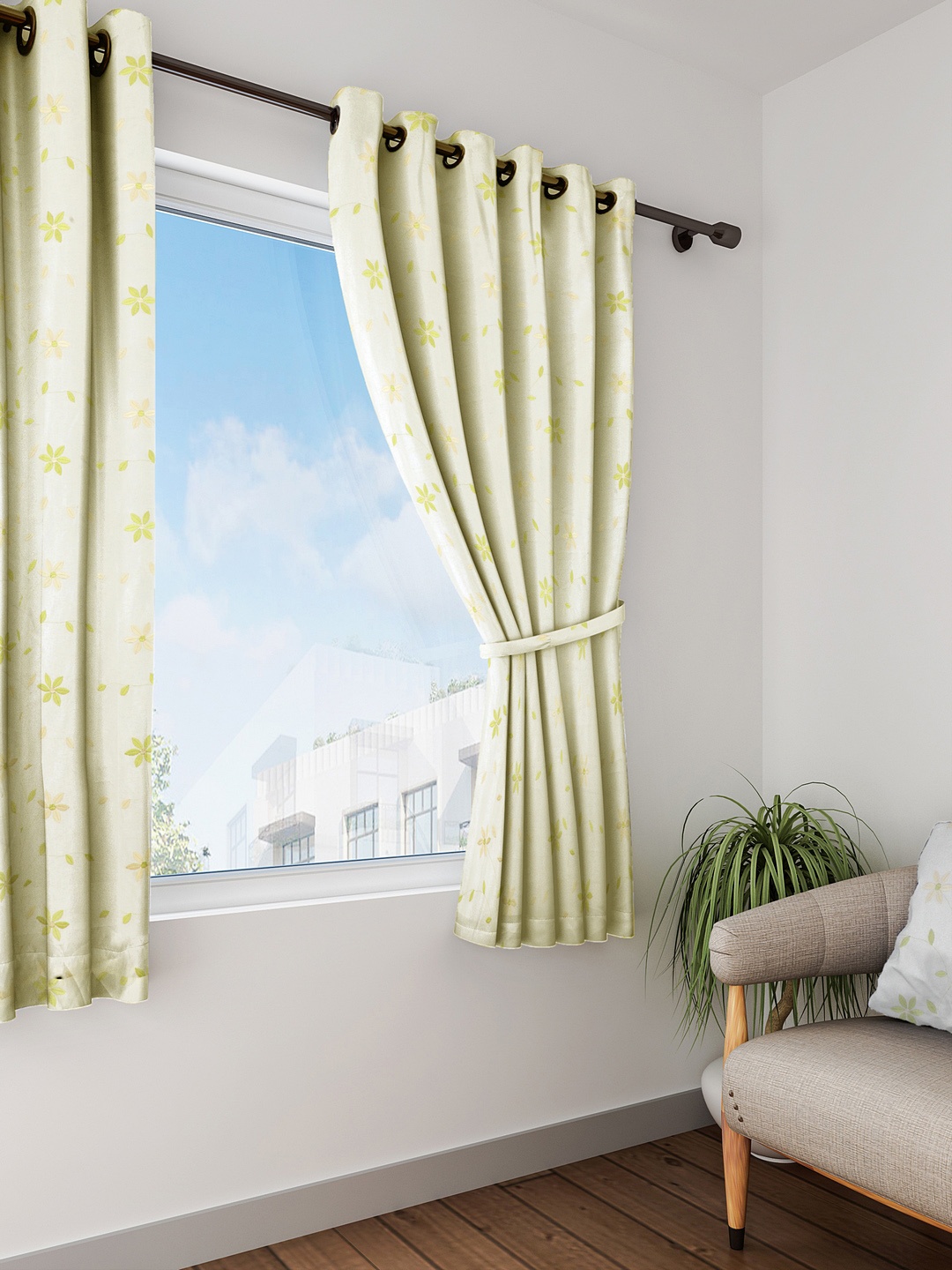 Cortina Green Single Room Darkening Window Curtain, Beige