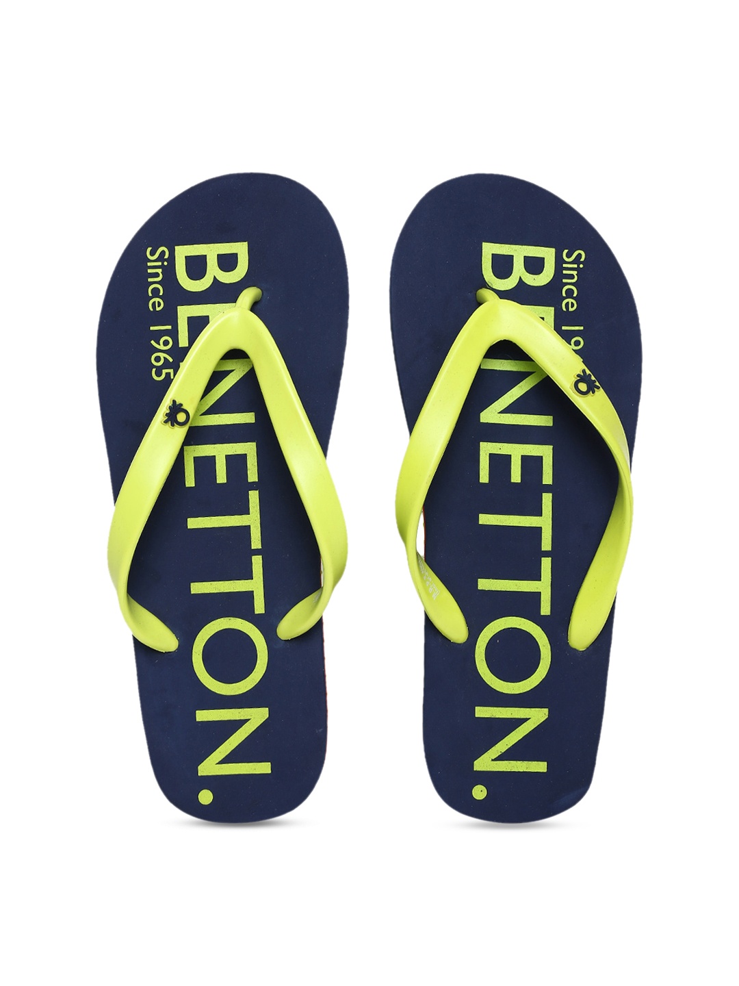 United Colors of Benetton Men Lime Green & Navy Blue Printed Thong Flip-Flops