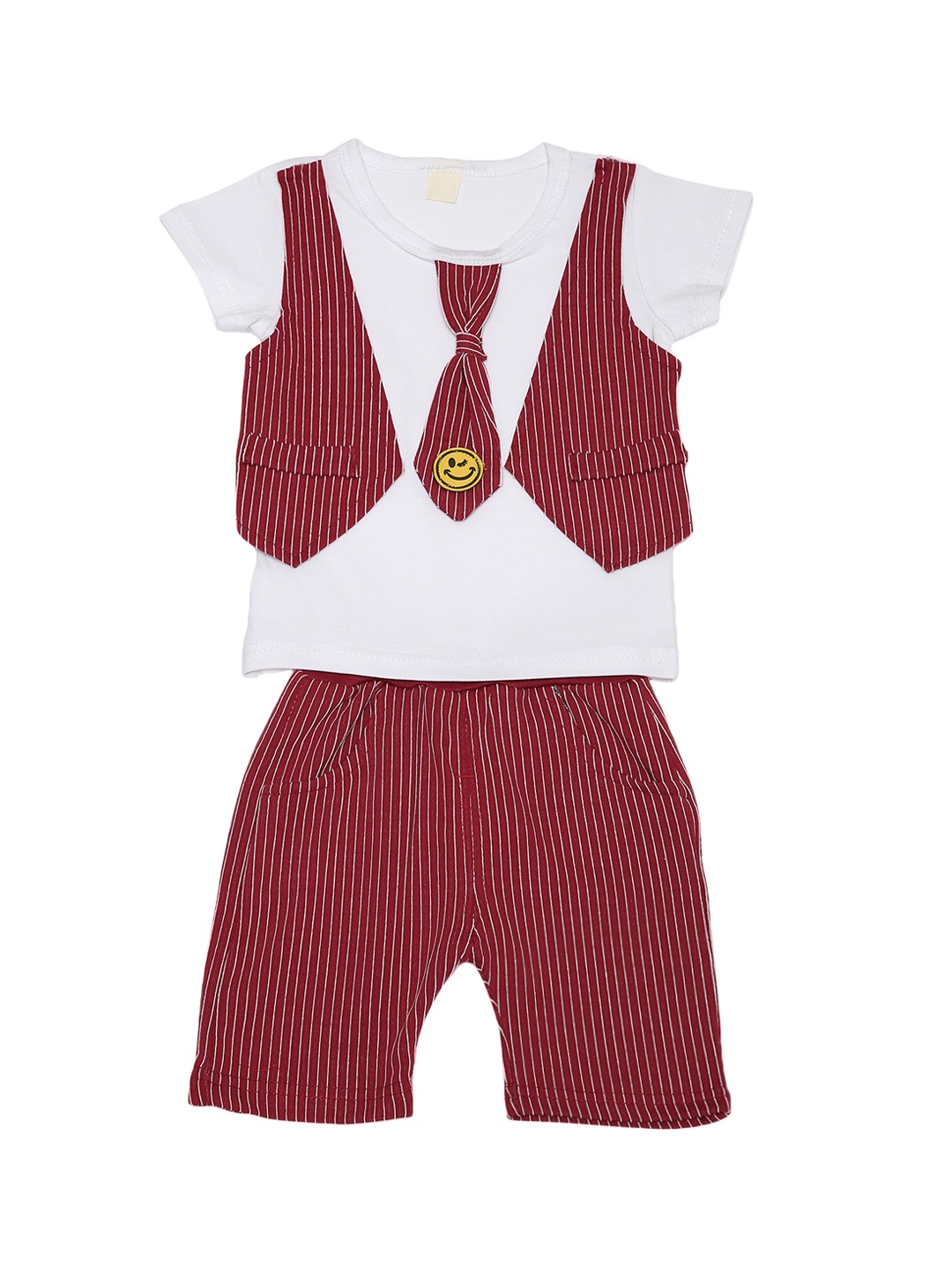 Aj DEZInES Boys Maroon Striped T-shirt with Shorts