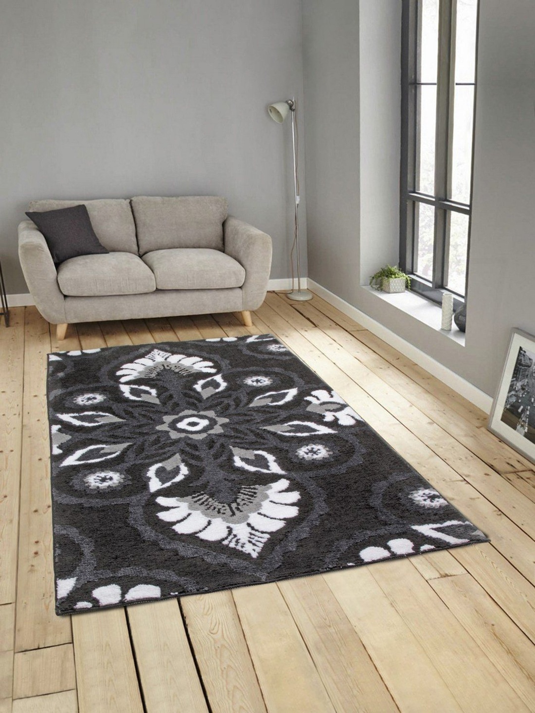 ROMEE Unisex Black & Grey Printed Carpet