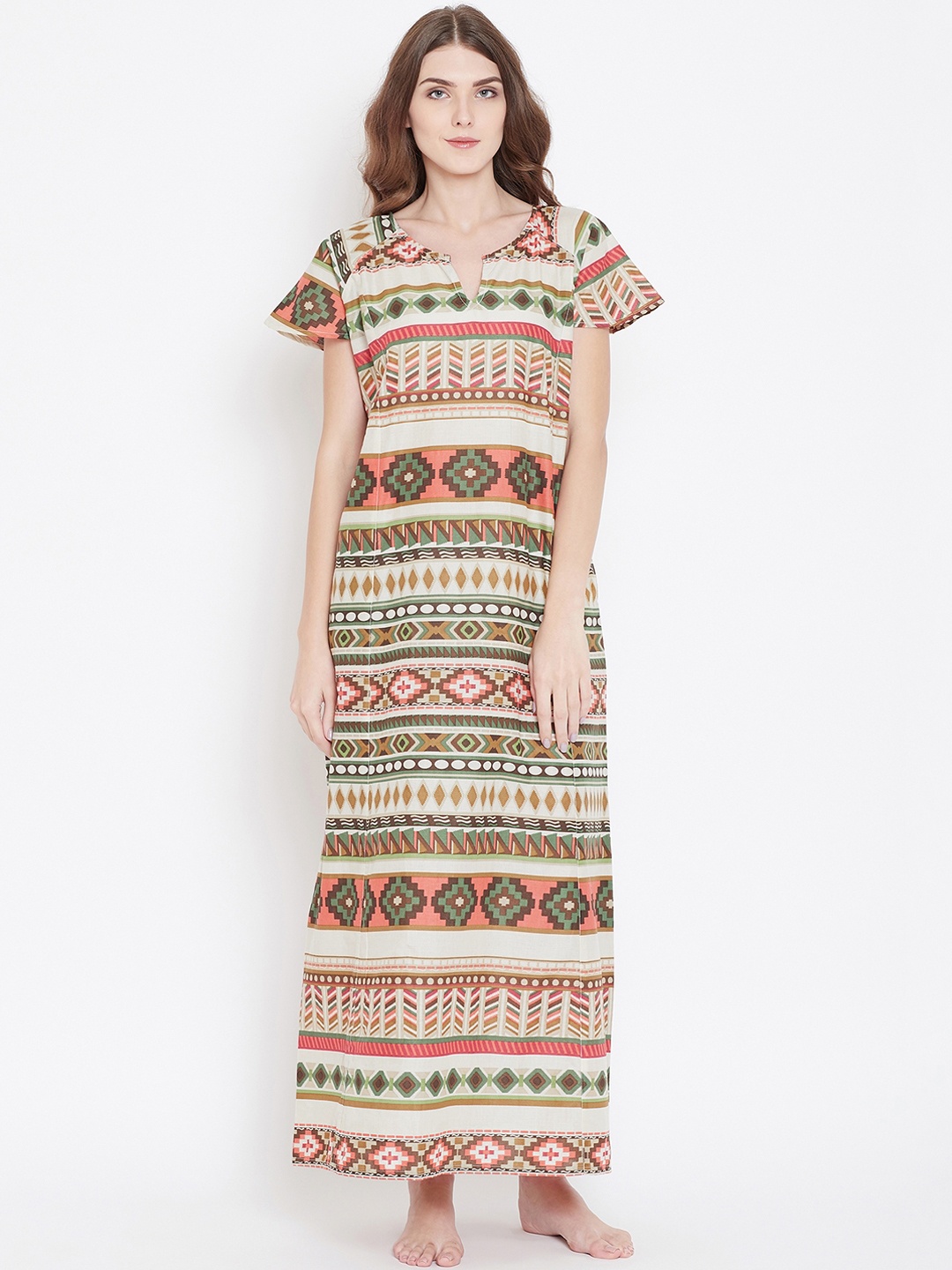 The Kaftan Company Cream-Coloured & Green Aztec Print Kaftan Nightdress NT_CO_BIANCA20
The Kaftan Company Cream-Coloured & Green Aztec Print Kaftan Nightdress NT_CO_BIANCA20
