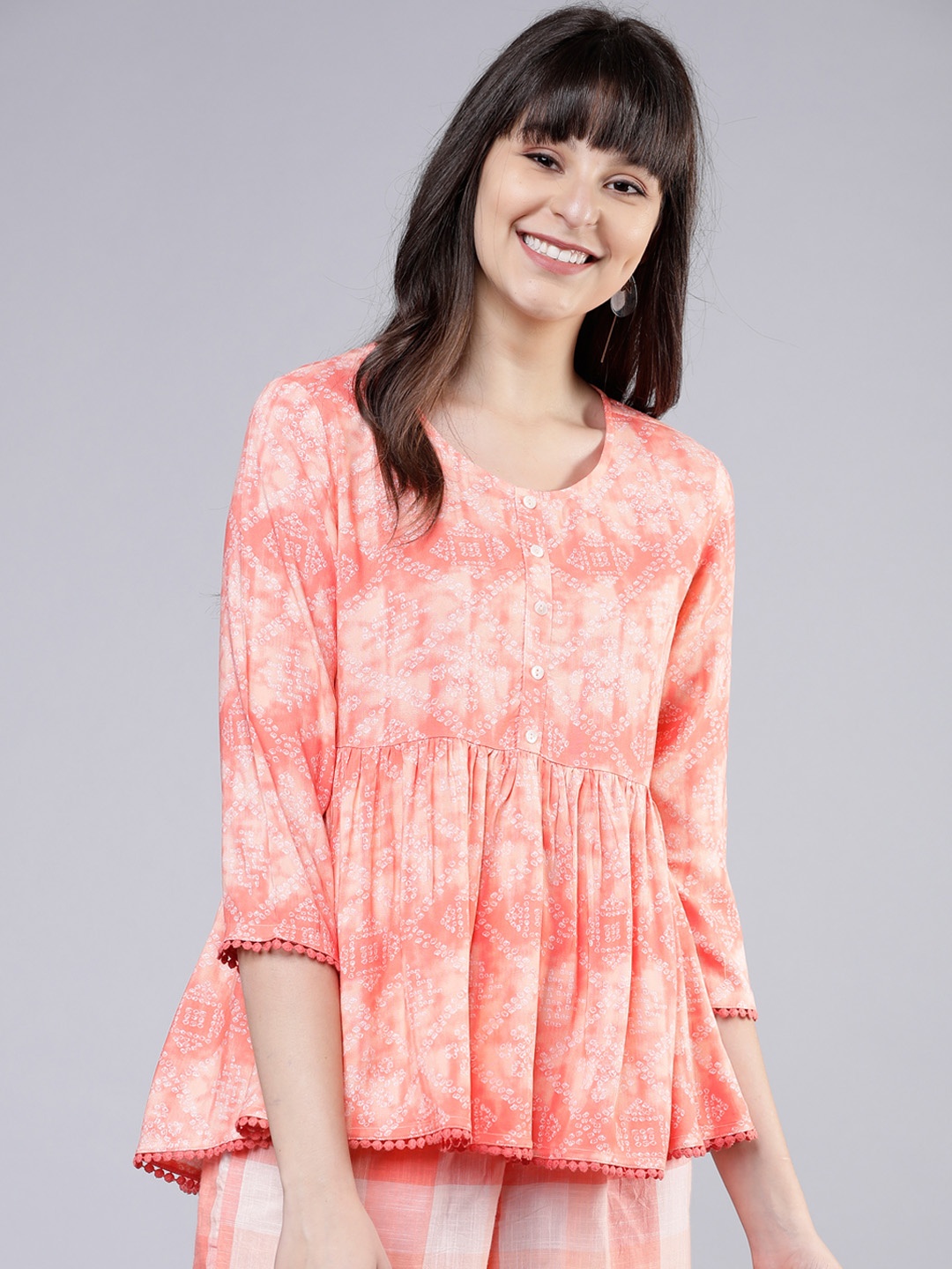 Vishudh Women Coral Printed A-Line Top