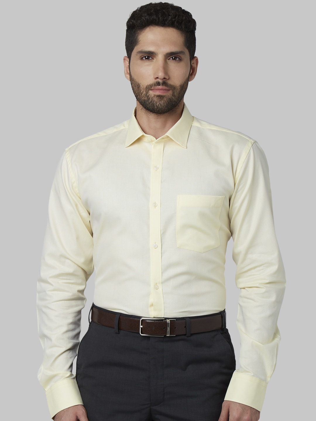 Park Avenue Men Yellow Slim Fit Solid Casual Shirt