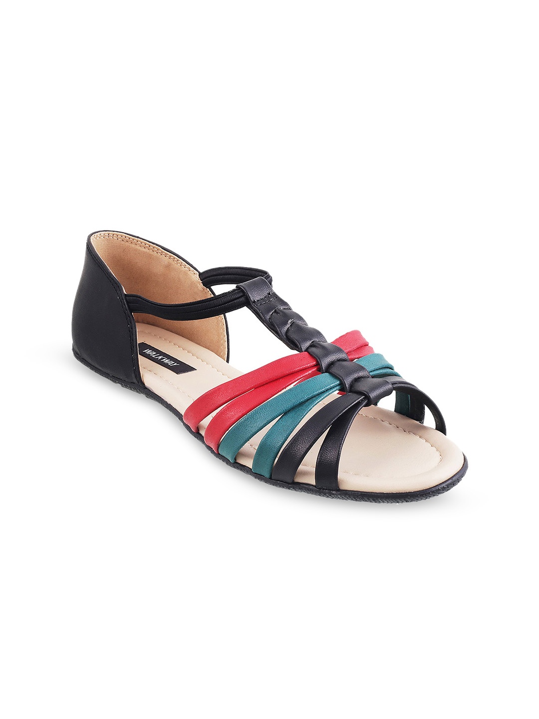 WALKWAY by Metro Women Black Striped Open Toe Flats