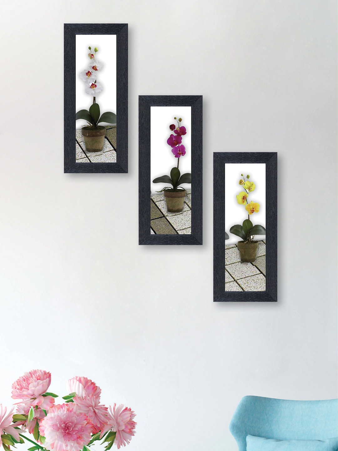 nest ART Set of 3 Multicoloured Plants Synthetic Wood Wall Art, Multi