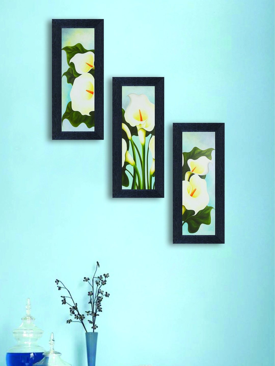 nest ART Multicoloured Set Of 3-Panelled Floral Synthetic Wood Wall Art, Multi
