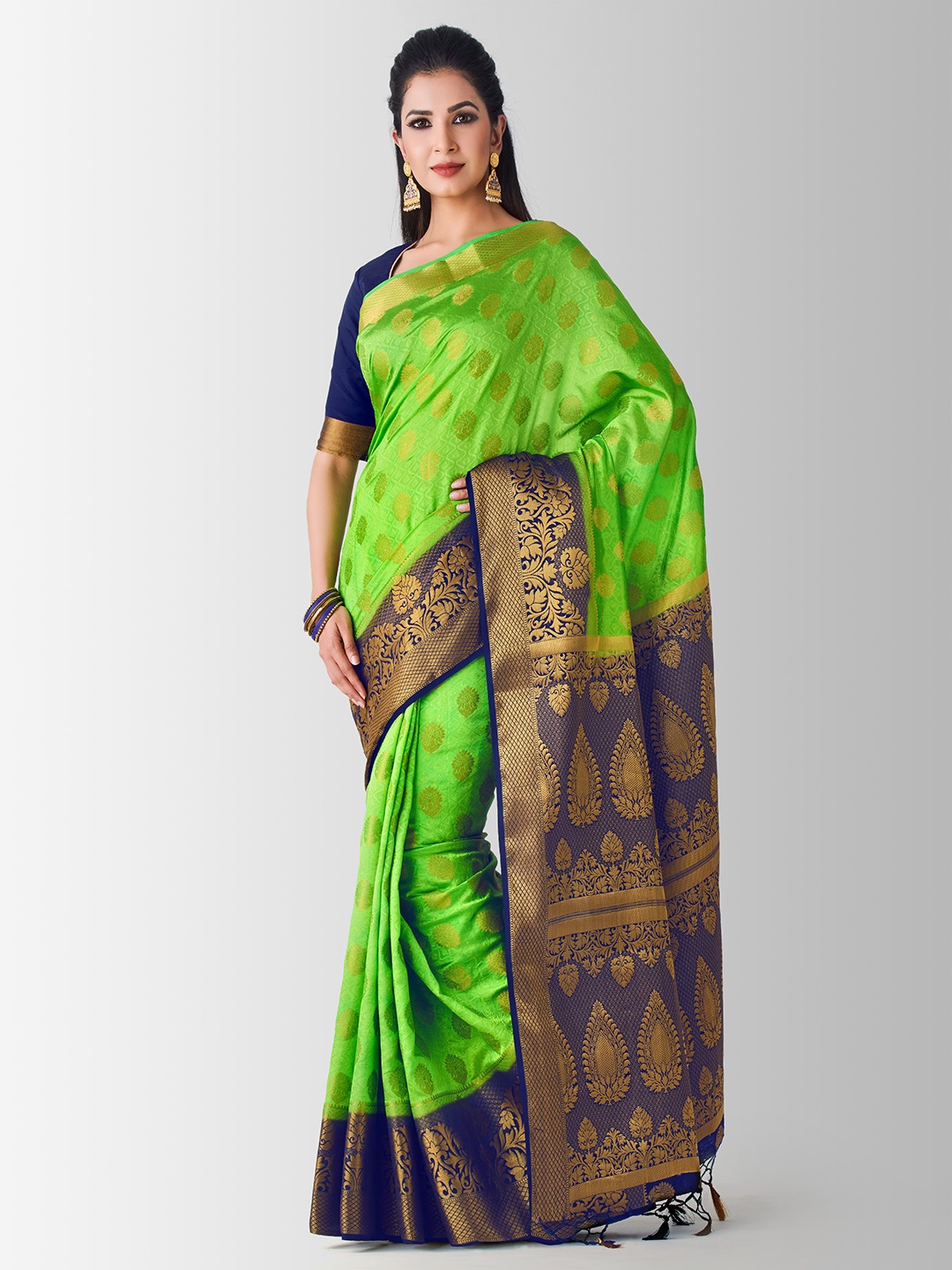 MIMOSA Green & Blue Art Silk Woven Design Kanjeevaram Saree