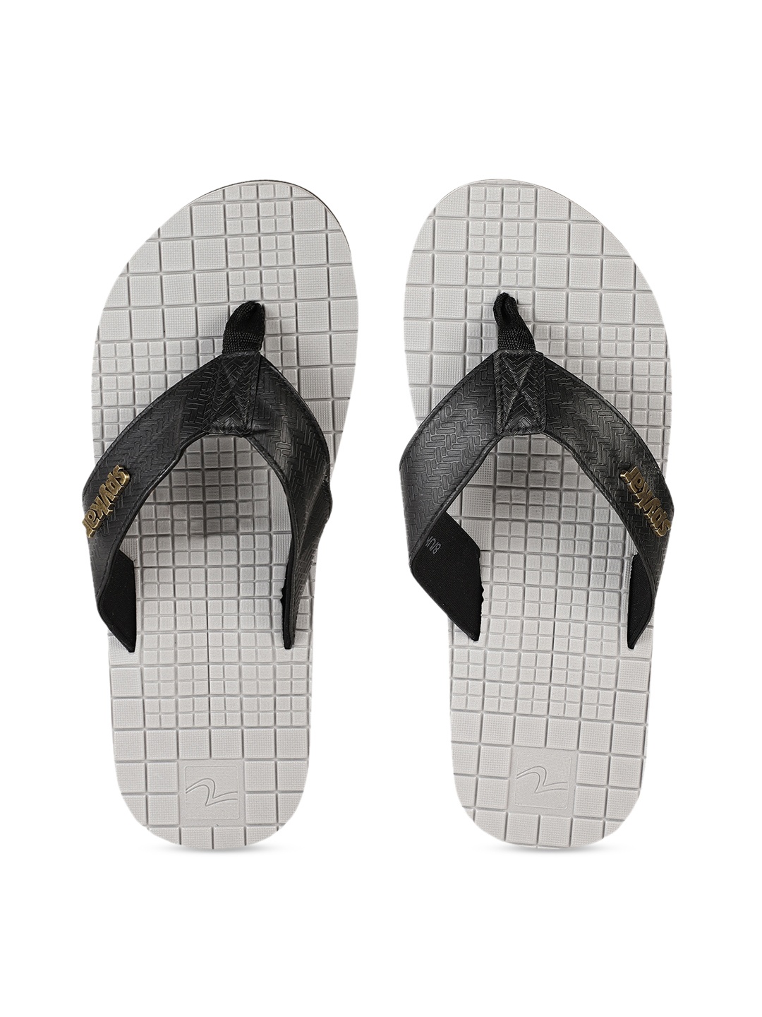SPYKAR Men Grey & Black Self Design Thong Flip-Flops