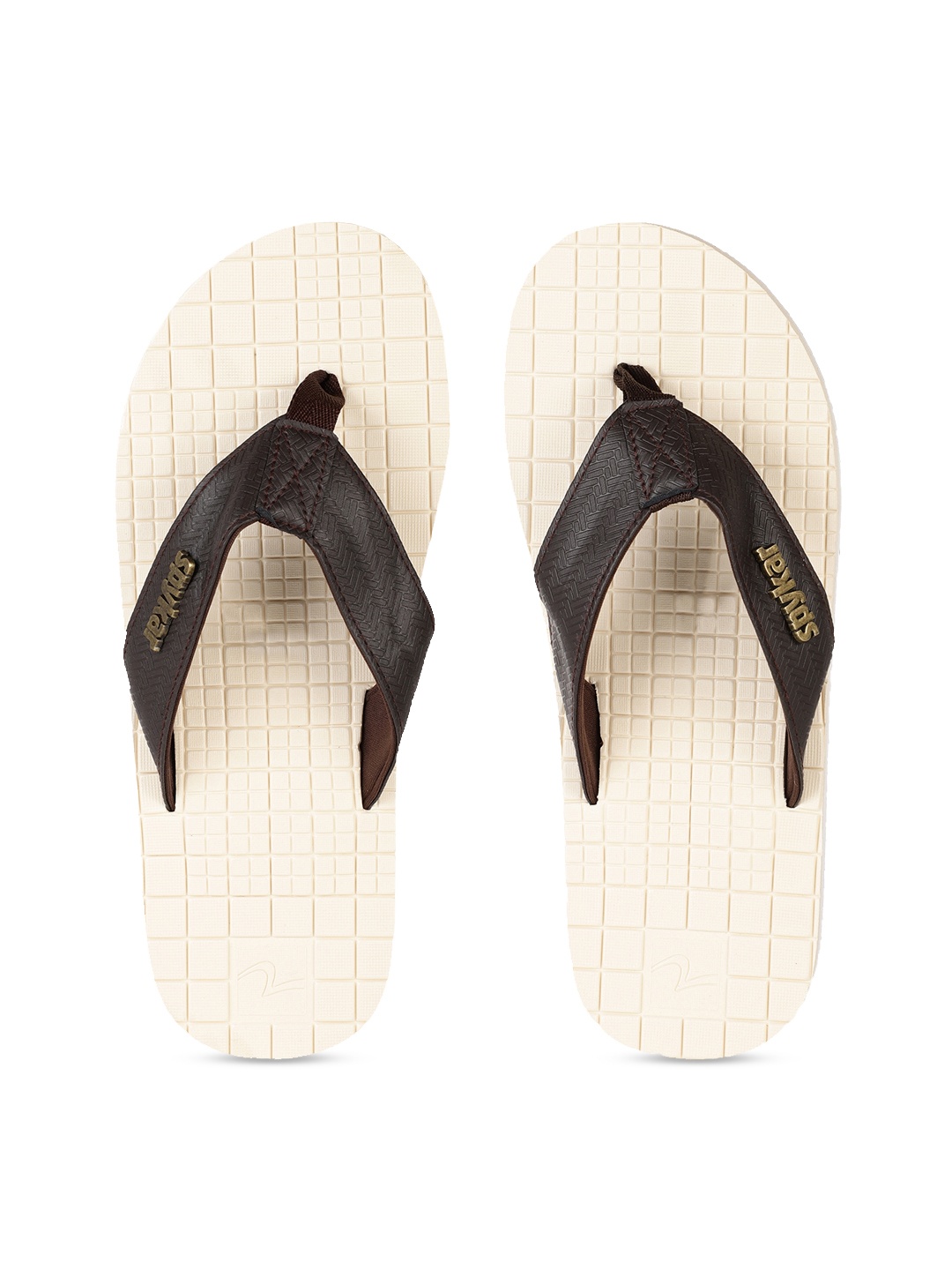 SPYKAR Men Beige & Black Self Design Thong Flip-Flops