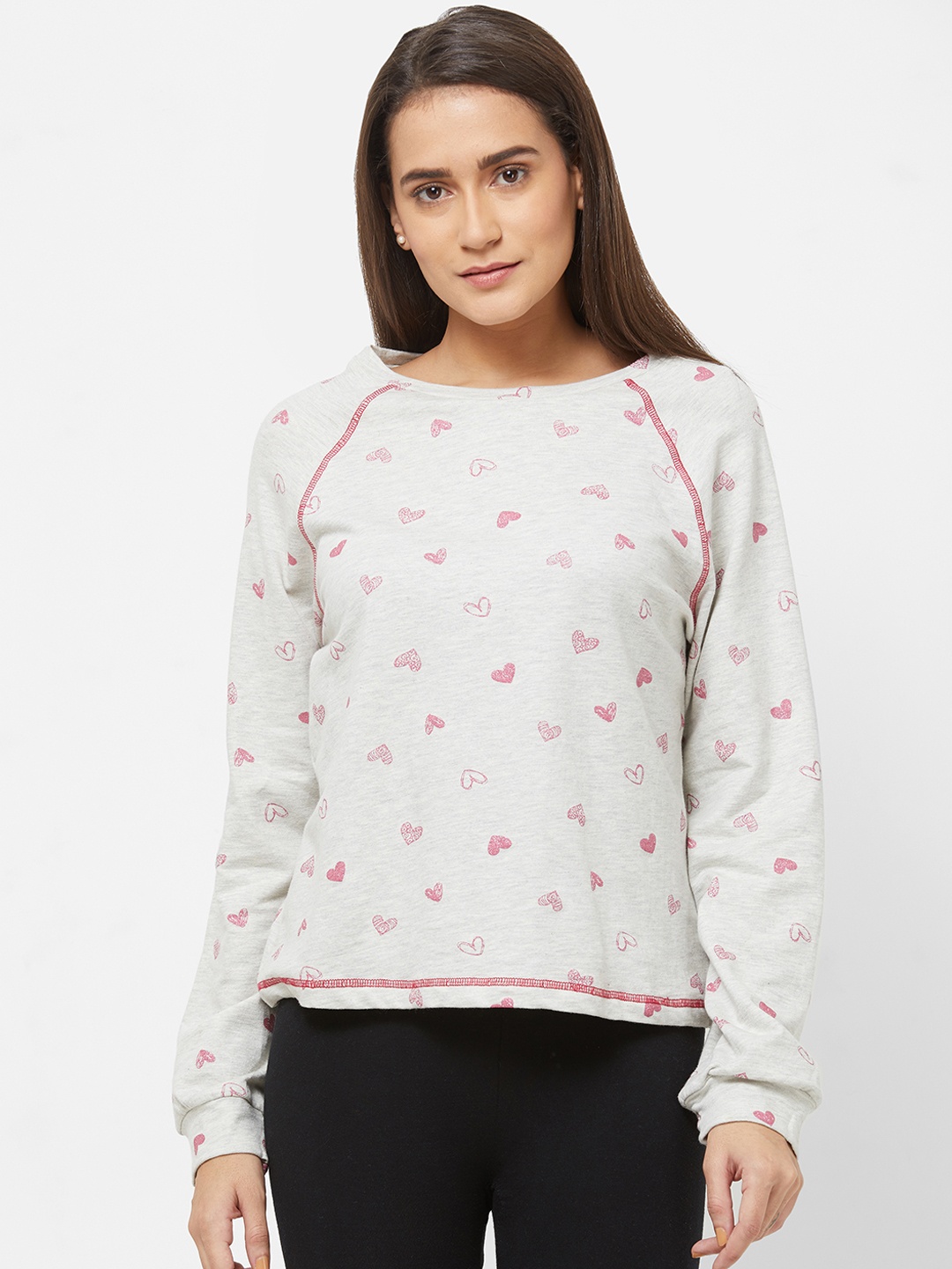 Mystere Paris Women Grey Printed Sweatshirt