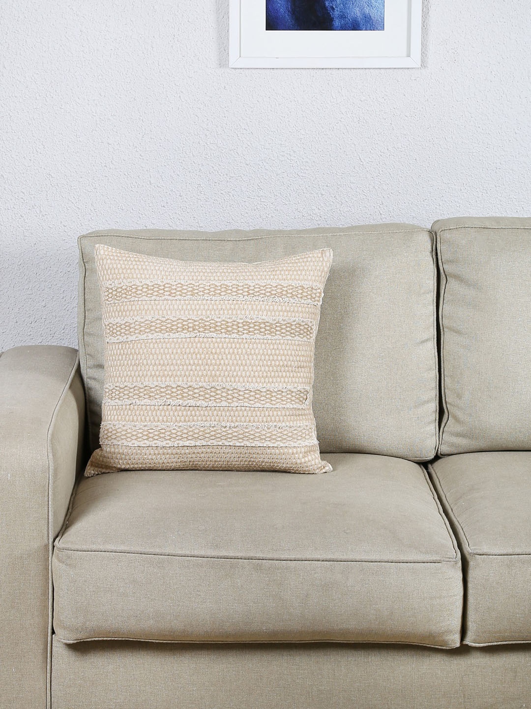 House This Beige Striped Square Cushion Covers