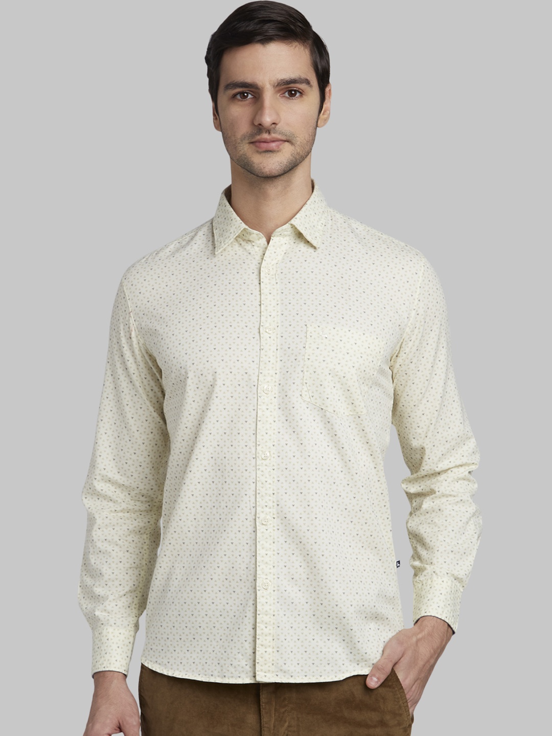 Parx Men Yellow Slim Fit Printed Casual Shirt