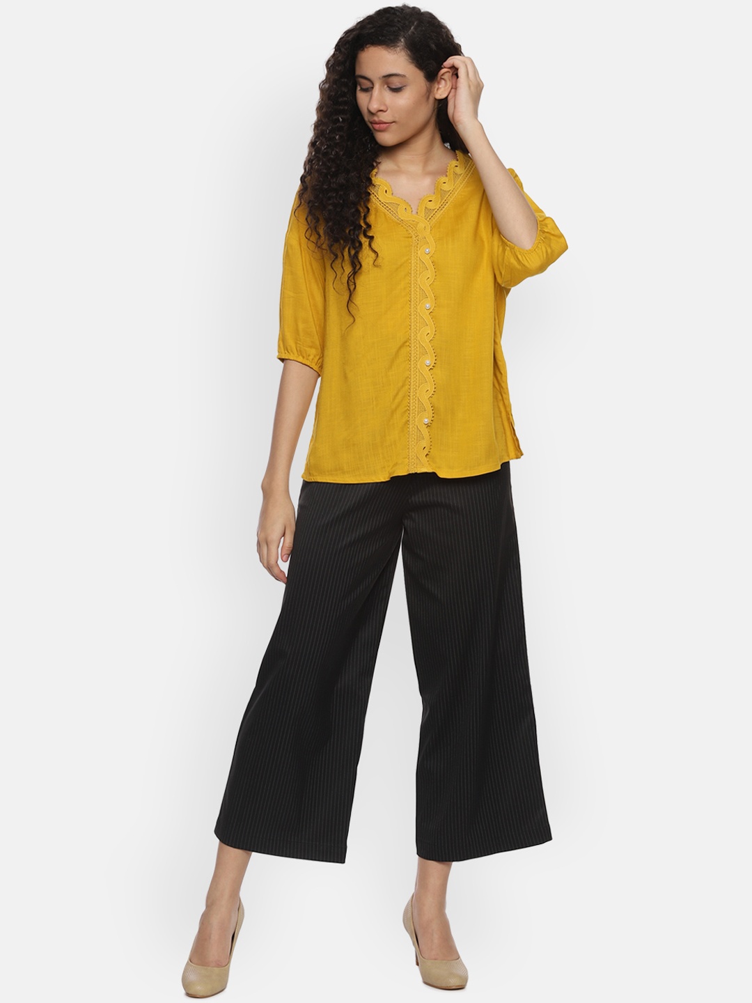 Van Heusen Women Black Regular Fit Striped Culottes