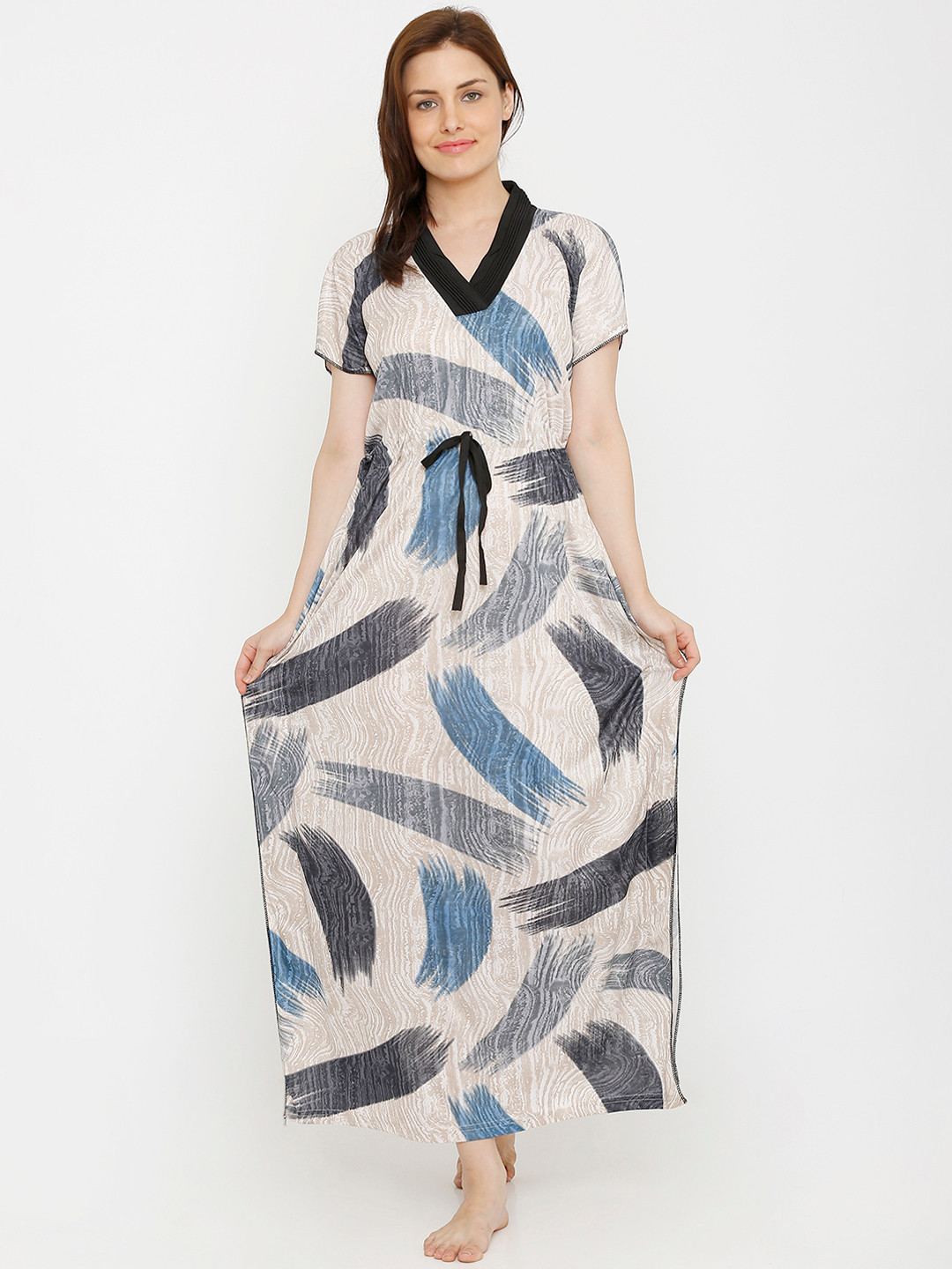 Pretty Awesome Beige & Blue Printed Kaftan Nightdress PTAS332 
Pretty Awesome Beige & Blue Printed Kaftan Nightdress PTAS332