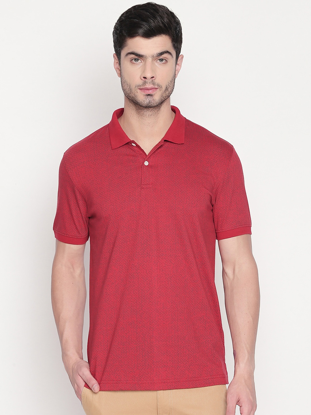 BYFORD by Pantaloons Men Red Printed Polo Collar T-shirt