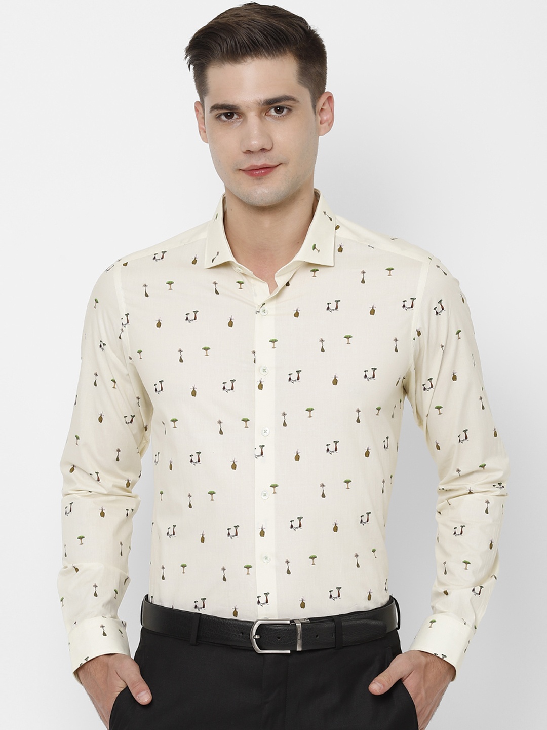 SIMON CARTER LONDON Men Yellow Slim Fit Printed Formal Shirt